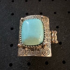 Artisan Silver-Tone Ring with Turquoise Cabochon